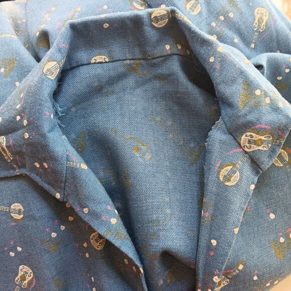 Vintage Medium Handmade Peasant Blouse Guitar Country Print Musical Print 1OF1 - Picture 6 of 6